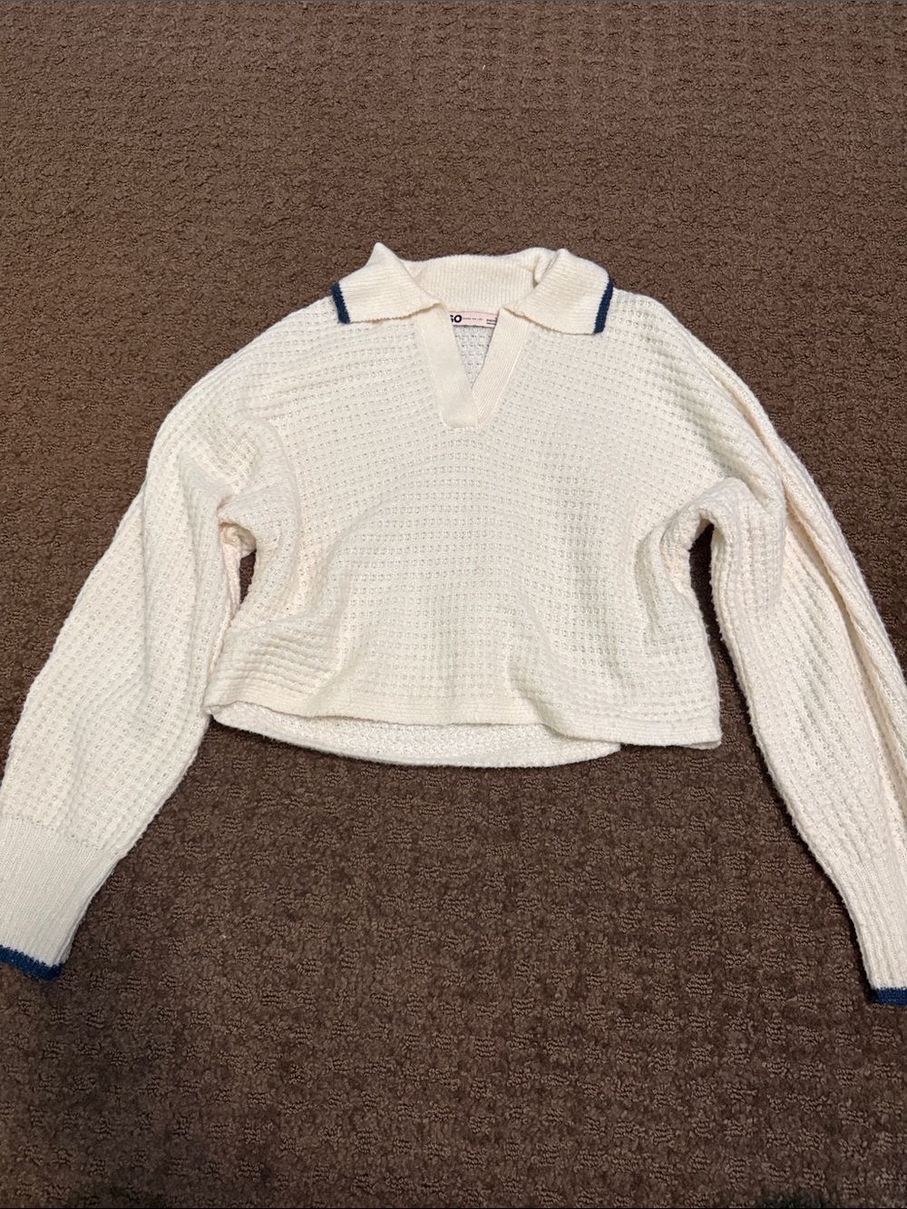 SO Cropped Ivory Knit Polo Collar Sweater